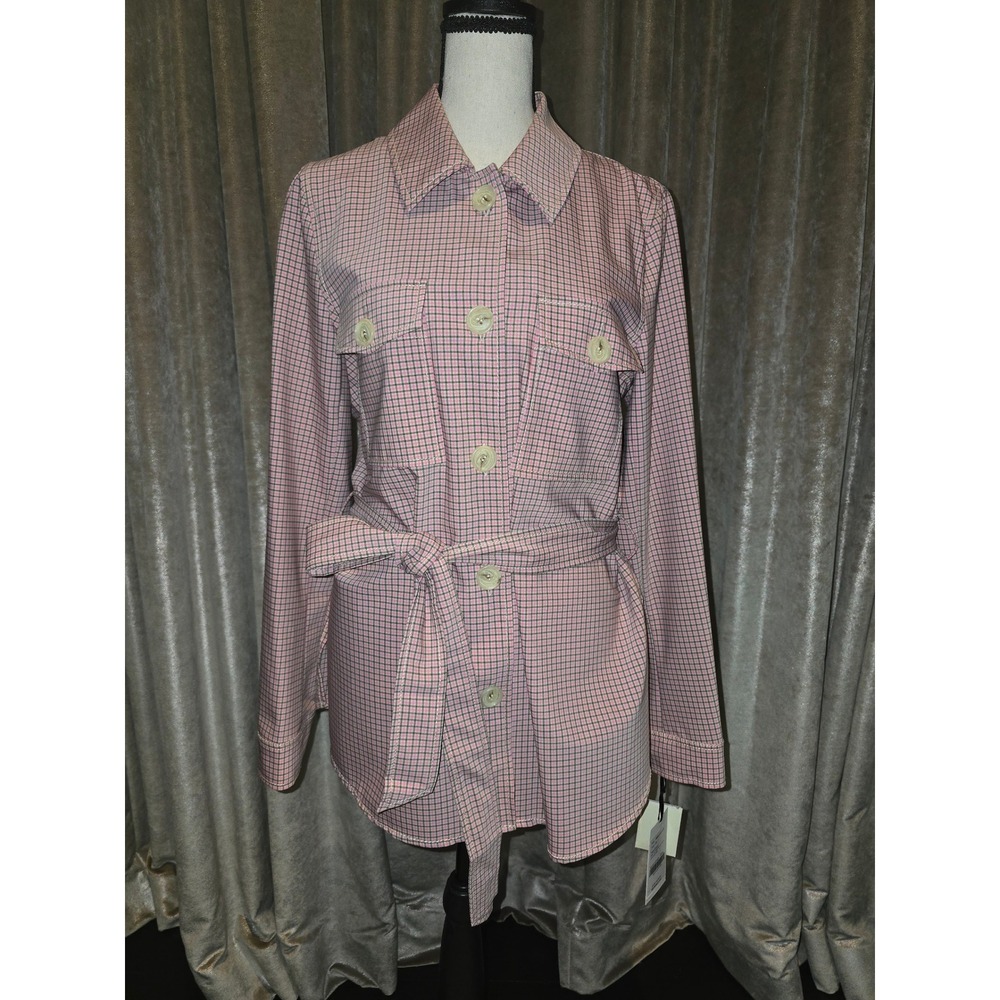 W by Worth Pink Plaid Wool Blend Belted Shirt Jacket Shacket SM NEW